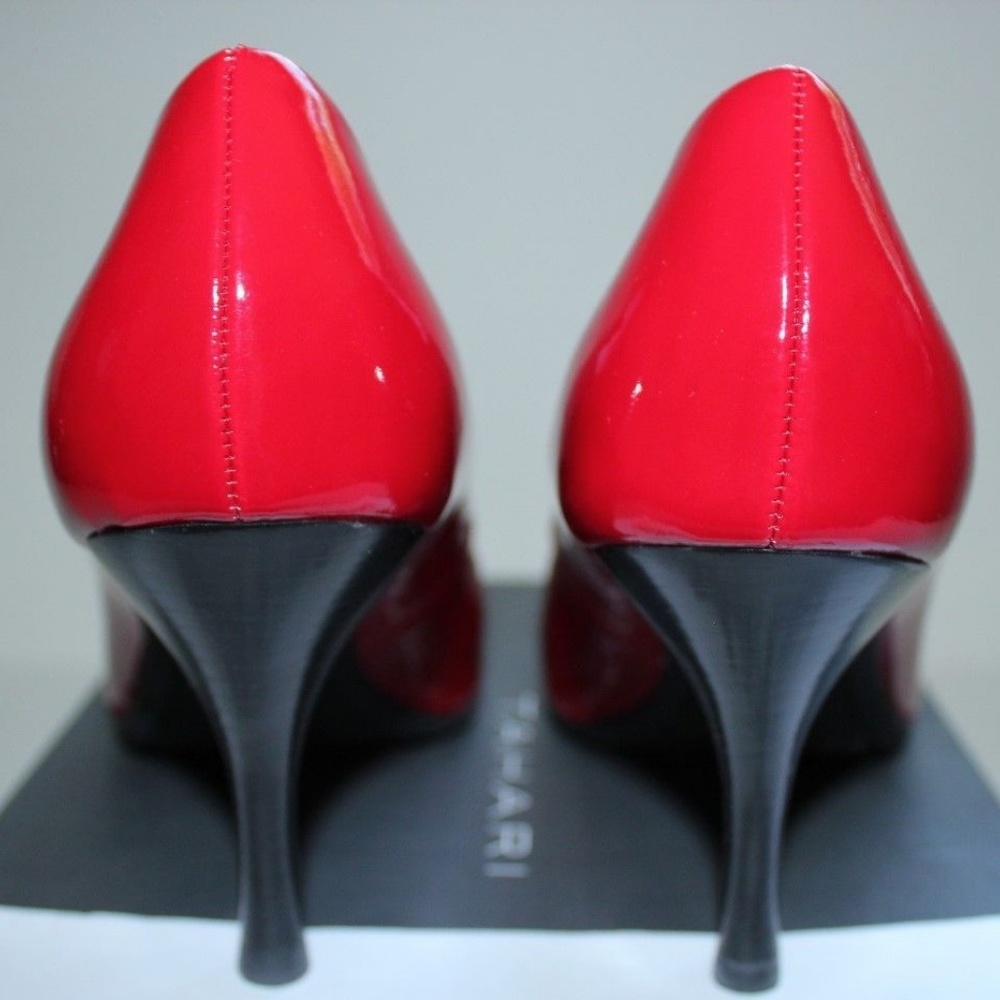 Authentic TAHARI Riddle Patent Open Toe Pump - Picture 3 of 7